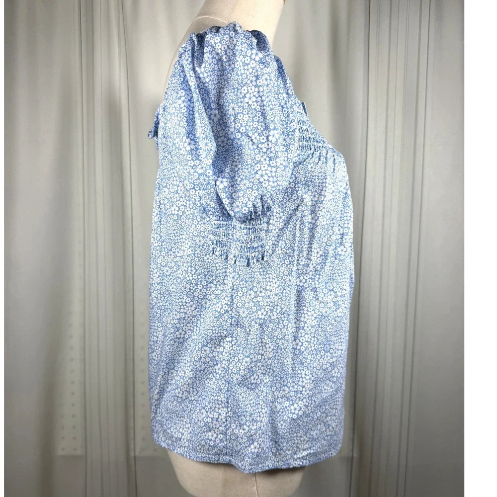 J.Crew XXS Liberty Fabric Floral Smocked Puff Sleeve Top Cotton Blue